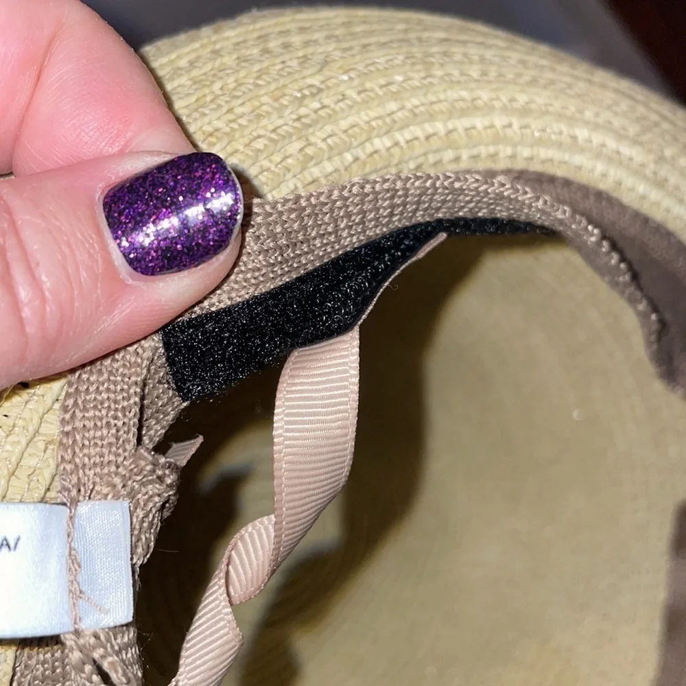Nine West Straw Fedora Hat with Bead Tassel Charm Details Tan